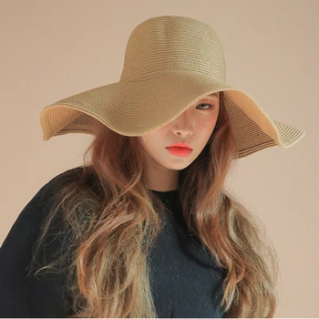 Kore Moda yazlık hasır şapka Kadın Büyük Ağız Katlanır UV Engelleme güneşlikli kep Panama Tatil Sahil plaj şapkası Kadın için 2022