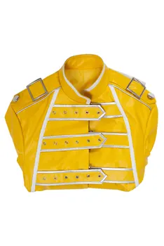 Kraliçe Kurşun Vokal Freddie Mercury Cosplay Anime Kostüm Yetişkin Erkekler İçin Sarı Ceket Ceket Cadılar Bayramı Karnaval parti giysileri