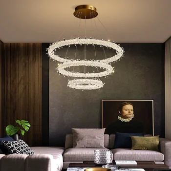Kristal Lüks LED Avize Aydınlatma Modern İskandinav Yemek Oturma Odası Yuvarlak Yüzük Asılı Lamba Yatak Odası Tasarımcı Ev Armatürleri