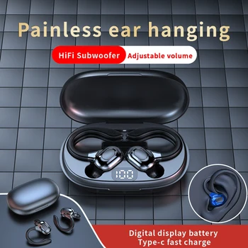 Kulak kancası Spor kulaklık Bluetooth 5.0 Stereo Müzik kablosuz kulaklıklar TWS mikrofonlu kulaklık Su Geçirmez Gürültü İptal Kulaklık