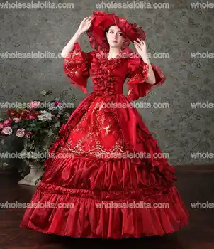 Kırmızı Rokoko Barok Marie Antoinette Balo Elbise 18th Yüzyıl Rönesans Tarihi Dönem Elbise