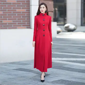 Kış Kadın Yün Ceket Yeni 2022 Sonbahar Kadın Yün Ceket Uzun İnce Kalın Sıcak Palto Kadın Ceketler Moda Kırmızı