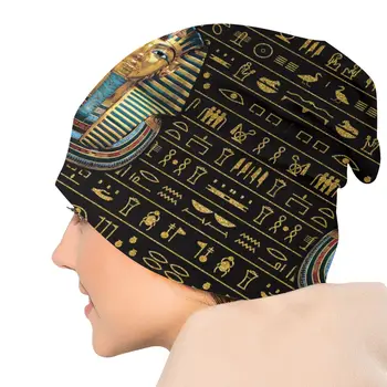 Kış Sıcak Örgü Şapka Unisex Yetişkin Antik Altın Firavun Mısır Kral Tut Skullies Beanies Kap Mısır Hiyeroglif Kaput Şapka
