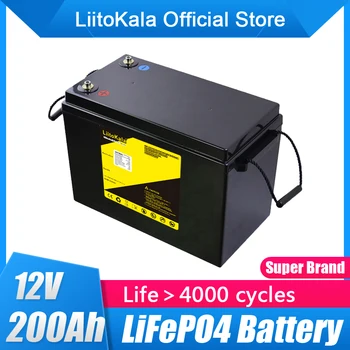 LiitoKala 12V 200AH lifepo4 lityum pil 4s 12.8 V 200Ah voltaj göstergesi ile 1200w invertör tekne golf arabası UPS