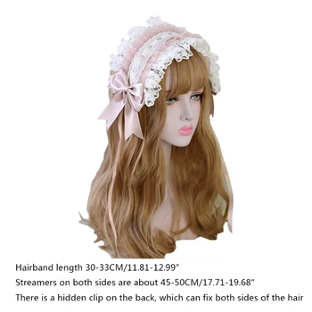 Lolita Ruffled Kafa Bandı Tatlı Yıldız Nakış Dantel Şerit Yay Hairband Tokalar ile Anime Hizmetçi Cosplay Headdress