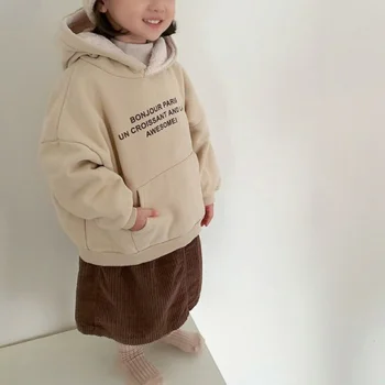 Lunoakvo Bebek Erkek Giysileri Sonbahar Bebek Kız Mektup Polar Hoodie Tops Çocuklar Uzun Kollu T-shirt Yürümeye Başlayan Erkek Rahat Kazak