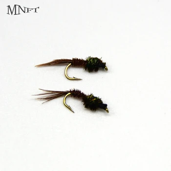 MNFT 10PCS14 # Kahverengi Sinekler Alabalık Fly Fishing Bait Tavuskuşu Kahverengi Hackle Siyah Mayfly Larvası Kuru Sinekler