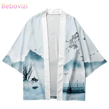 Moda Geleneksel çin resim sanatı Yaz Plaj Yukata Streetwear Hırka Kadın Japon Kimono Harajuku Geleneksel Haori