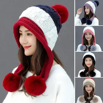 Moda Kadın Kış Şapka Yıkanabilir Kadın Örme Şapka Rüzgar Geçirmez Polar Astarlı Kış sıcak şapka Bulanık Topları ile Sıcak Tutmak
