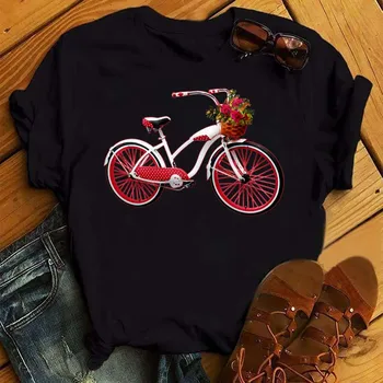 Moda kadın Üstleri 2022 Yeni Kule Bisiklet Baskı T Shirt Casual 90s Bayan Giyim Baskı Üst Gömlek Kadın grafikli tişört