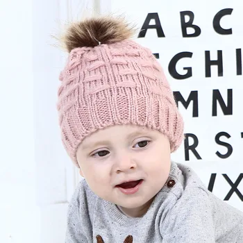 Moda Yeni Şerit Örgü Kışlık Şapkalar Çocuk Bere Bebek Şapka 2021 Çocuk Tiftik Pom Pom Şapkalar Kız Erkek Sıcak Kap