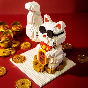 Moyu 97002 Servet Kas Şanslı Kedi Para Pet hayvan vitrini 3D Mini Elmas Blokları Tuğla Yapı Oyuncak Çocuklar için hiçbir Kutu