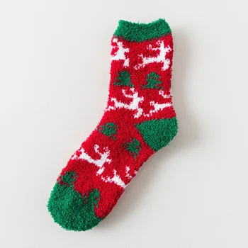 Noel kadın Çorap Mercan Polar Kat Sevimli Çorap Yarım Polar Noel Çorap sıcak tutan çoraplar Kadın Çorap Üreticisi Toptan