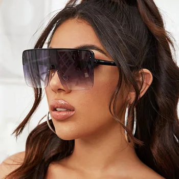 OLOPKY Büyük Boy Çerçevesiz Güneş Gözlüğü Kadın 2022 Lüks Büyük Çerçeve Gözlük Kadın Gözlük Kadınlar / Erkekler Vintage Oculos De Sol Mujer