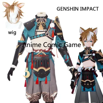 Oyun Genshin Darbe Gorou Cosplay Kostüm tilki kuyruğu Kulaklar Anime Peruk Cosplay Karnaval Parti Tam Set Kostüm Erkekler için Erkek Kadın Kız