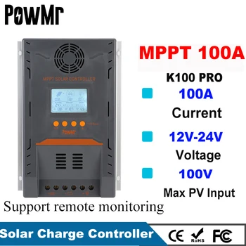 PowMr MPPT 100A güneş enerjisi şarj cihazı Denetleyici 12V 24V Otomatik Pil Şarj Max 100V GÜNEŞ PANELI Girişi arkadan aydınlatmalı LCD Denetleyici