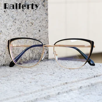 Ralferty 2021 Dekoratif mavi ışık Gözlük kadın Bilgisayar Gözlük Çerçevesi Kadınlar İçin Şeffaf Parlama Önleyici Metal Oculos F95732