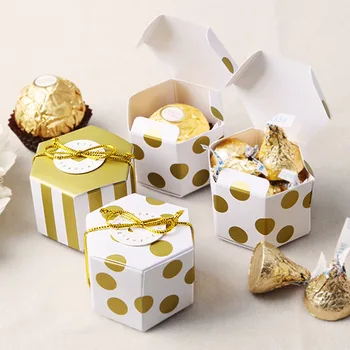 Renk Altıgen Hediye Kutusu Sıcak Damgalama Mini Sevimli Karikatür Çikolata ambalaj kutusu Hediye Kutusu Düğün Mutlu Doğum Günü Partisi Dekoru