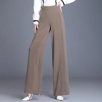 S 6XL Yüksek Bel Geniş Bacak Pantolon Kadın Rahat Düz Renk Gevşek Fermuar Ofis Bahar Sonbahar Büyük Metre