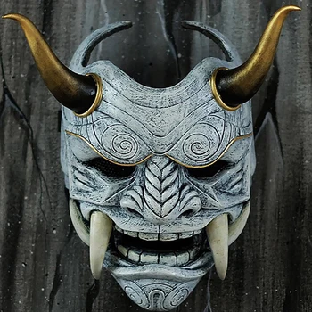 Samurai Maskesi Kırmızı Prajna Maskesi Cospiay Noh Japon Lateks Face Fangs Komik Korkunç Hayalet Tanrı Sihirbazı Maskeleri Cadılar Bayramı Masquerade