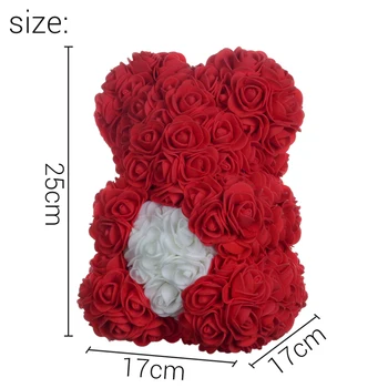 Sevgililer Günü Hediyesi 25cm Gül Kalp Oyuncak Ayı yapay çiçek El Yapımı Gül Ayı Dekorasyon Düğün Noel Kadın Hediye