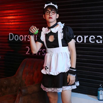 Sevimli Adam Giyer Kedi Hizmetçi Kostüm Sissy Luolita Elbise Balo Seksi Ters Dize Erkekler Garson Anime Parti Cosplay Kostüm Cadılar Bayramı