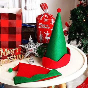 Sevimli Kırmızı ve Yeşil Noel Şapka Santa Elf Şapka Noel Baba Şapka Sivri Şapka Cadılar Bayramı Toplama Kutlamaları