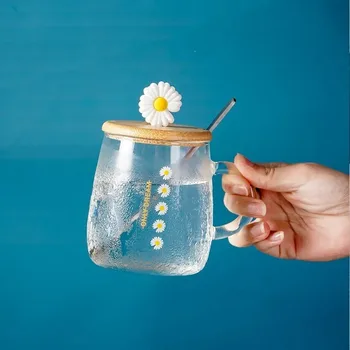 Sevimli Pastoral Tarzı Küçük Papatya Cam Bardak Kahvaltı Kupa Yaratıcı Ofis çiçek çayı Bardak Soğuk İçecek Suyu Kupa süt kupası