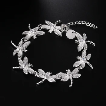 Sıcak satış moda 925 Damga Gümüş renk Bilezik kadın için güzel kristal Yusufçuk zincir Düğün parti Yılbaşı Hediyeleri Takı
