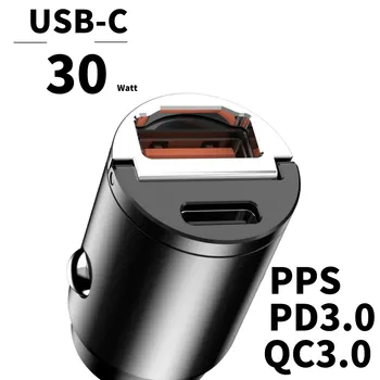 USB-C Mini Araç Şarj Cihazı PD3.0 PPS QC3. 0 Hızlı Şarj iPhone 12 11 Pro Max X Xs Xr Galaxy Not 10 S20 30W Çift USB-C Portu İle