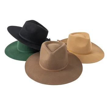X505 Yün fötr şapka Şerit Kordon Geniş Ağız Yün Panama Şapka Bayanlar Alışveriş Içbükey dokulu şapka Fascinator Yün Fötr şapka