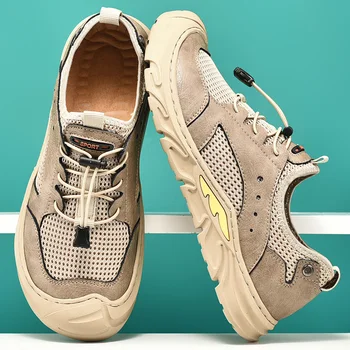 Yaz Erkek Sneakers Nefes Deri rahat ayakkabılar Erkekler Rahat erkek mokasen ayakkabıları Örgü erkek ayakkabısı Açık Yürüyüş Zapatos