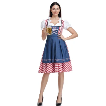 Yeni Bayan Dirndl Oktoberfest Kostüm Bavyera Ulusal Pembe Ekose Clubwear Cosplay Karnaval Cadılar Bayramı Fantezi Parti elbisesi