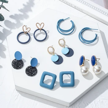 Yeni Kore Bildirimi Küpe Kadınlar için Mavi Geometrik Akrilik Reçine Dangle Bırak Küpe 2020 Bohemian Moda Brincos Takı