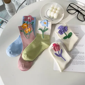 Yeni Kore Tarzı Çiçek Çorap Kadın JK Lolita Tatlı Kız Kawaii Sevimli Çorap Vintage Moda Harajuku Retro Streetwear Ekip Çorap