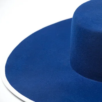 Yeni Mavi Gerçek Yün Düz Fedora Şapka Erkekler Kadınlar Düz renk Büyük Geniş Kenarlı dokulu şapka Derby Parti Kilise Şapka Ayarlanabilir Panama Caz Şapka