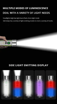 Yeni MİNİ çok fonksiyonlu LED el feneri Tip-C Şarj Lambası Güçlü Mıknatıs Kalem Klip Anahtarlık Fener Zoom İsteğe Bağlı kamp ışıkları