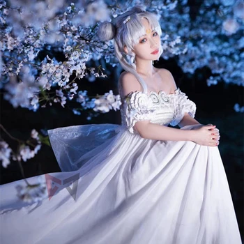 Yeni Prenses Cosplay Kostüm Beyaz Ay Elbise Kanatları Yay Kollu Seti Custom Made Noel Cadılar Bayramı Oyunu Parti