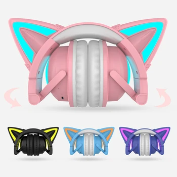 Yeni Sevimli Moda Kız Kablosuz Bluetooth Kedi Kulak Kulaklık HD Mic RGB Aydınlatma Sanal 7.1 Kanal Stereo Müzik Oyun Kulaklık