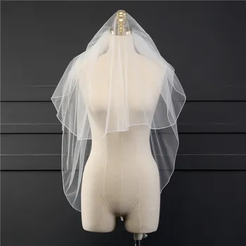 Yeni Stil Moda Basit Klasik Basit 2 Katmanlar Allık Peçe Güzel Düğün Kısa Gelin Peçe Vual Mariage Ücretsiz Kargo
