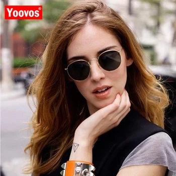 Yoovos 2021 Yuvarlak Ayna Güneş Kadınlar Marka Tasarımcısı Metal Vintage güneş gözlüğü Kadın Klasik Oculos De Sol Gafas UV400