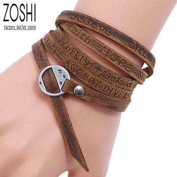 ZOSHI 2020 Yeni Moda Kahverengi Deri Bilezik Eğlence Retro Çok katmanlı Bilezik Bayanlar / Erkekler Charm Stil Bilezikler Boho Takı