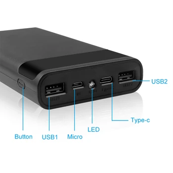 Çift USB mikro USB Tip C Güç Bankası Kabuk DC 5V DIY 6 * 18650 Pil Şarj saklama kutusu LED Ekran El Feneri