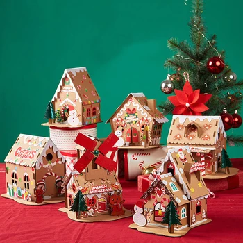 Çocuklar İçin Diy Noel Minik Ev, Minyatür Dollhouse Kit Karton Bebek Evi Mobilya Roombox Model Ev Dekorasyonu Oyuncak Hediyeler