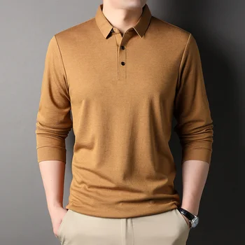 Üst Sınıf Yün 4.7% Traceless Yeni Moda Marka Lüks Erkek Tasarımcı Polo Gömlek Casual Basit Uzun Kollu Üstleri Giyim
