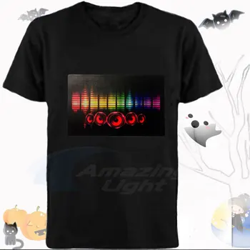 100 % Pamuklu Tişört Karton Yanıp Sönen Logo Parlayan Panel T Shirt parlak LED Müzik Ses Aktif Yanıp Sönen El Paneli T-shirt