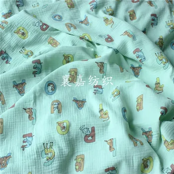 2022 Yeni Pamuklu Çift katmanlı Gazlı Bez Krep Kumaş Japon Karikatür Baskılı Ev Giysileri Pijama çocuk giyim Kumaş