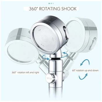 360 rotasyon Shakeing kafa Güçlü basınçlı Duş başlıkları Taşınabilir duş Banyo aksesuarları Tüm banyo ürünleri Su tasarrufu