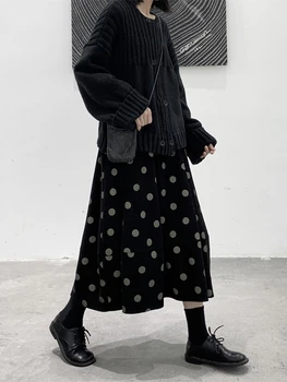 [EEM] Siyah Büyük Boy Örgü Hırka Kazak Gevşek Fit O-boyun Uzun Kollu Kadın Yeni Moda Gelgit Sonbahar Kış 2023 1DF2458
