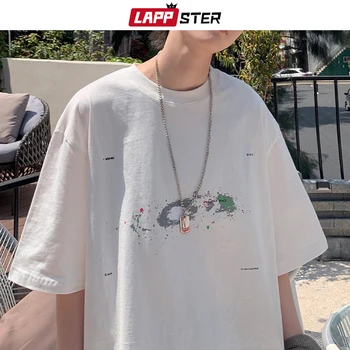 LAPPSTER Erkekler Vintage Baskılı Kore T Shirt 2022 Yaz Erkek Streetwear Pamuk Harajuku beyaz T-Shirt Erkek Gevşek Casual Tees